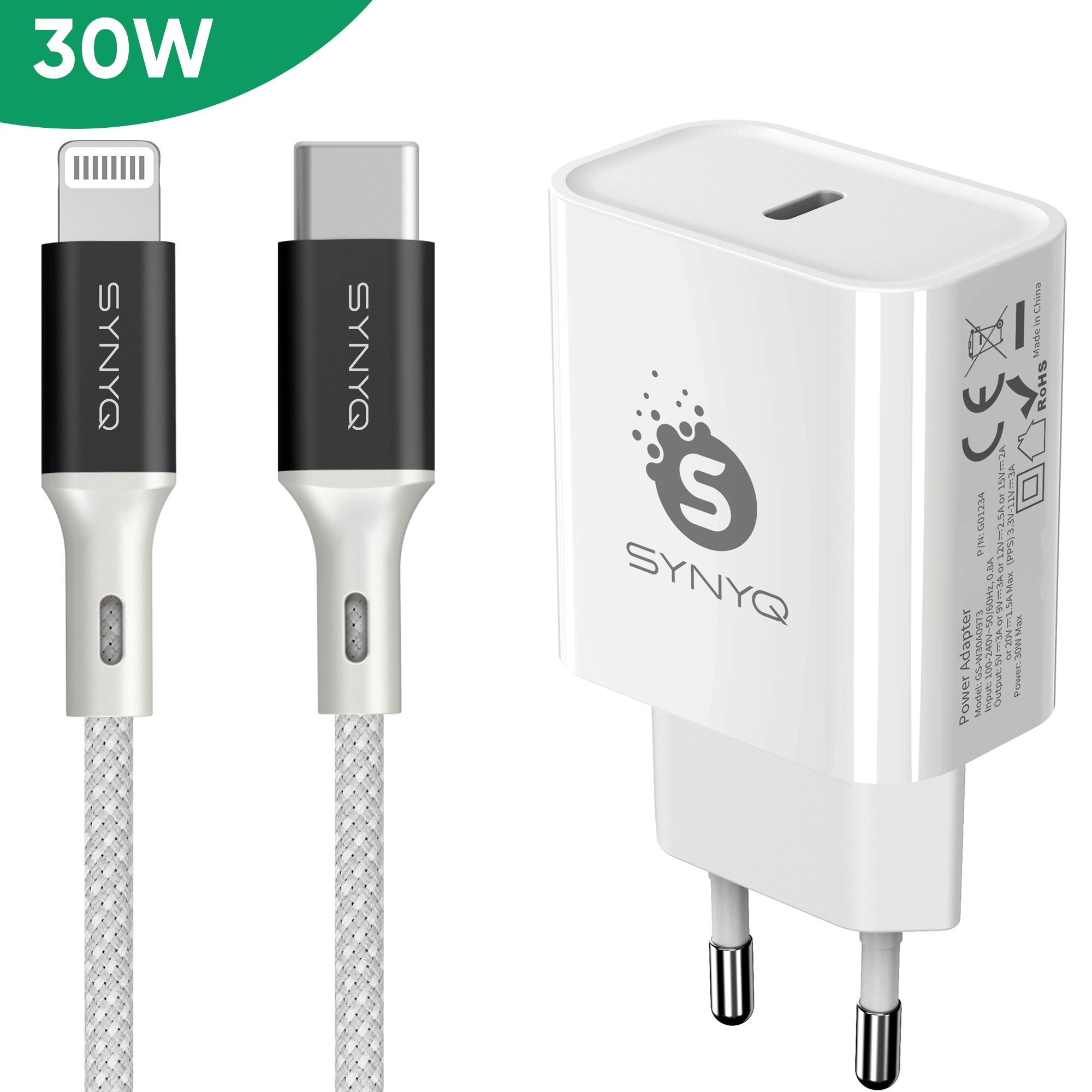 Synyq 30W Snellader - Lader geschikt voor Iphone - Geschikt voor iPhone 14/13/12/11/X