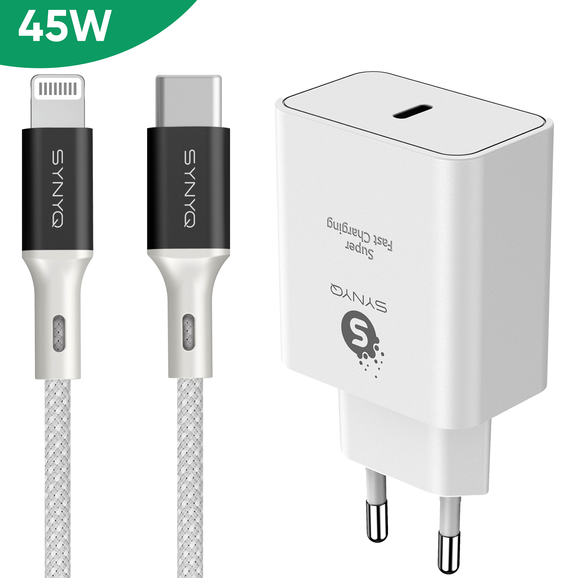 Synyq 45W Snellader - Gecertificeerd - Lader geschikt voor Iphone - Geschikt voor iPhone 14/13/12/11/X