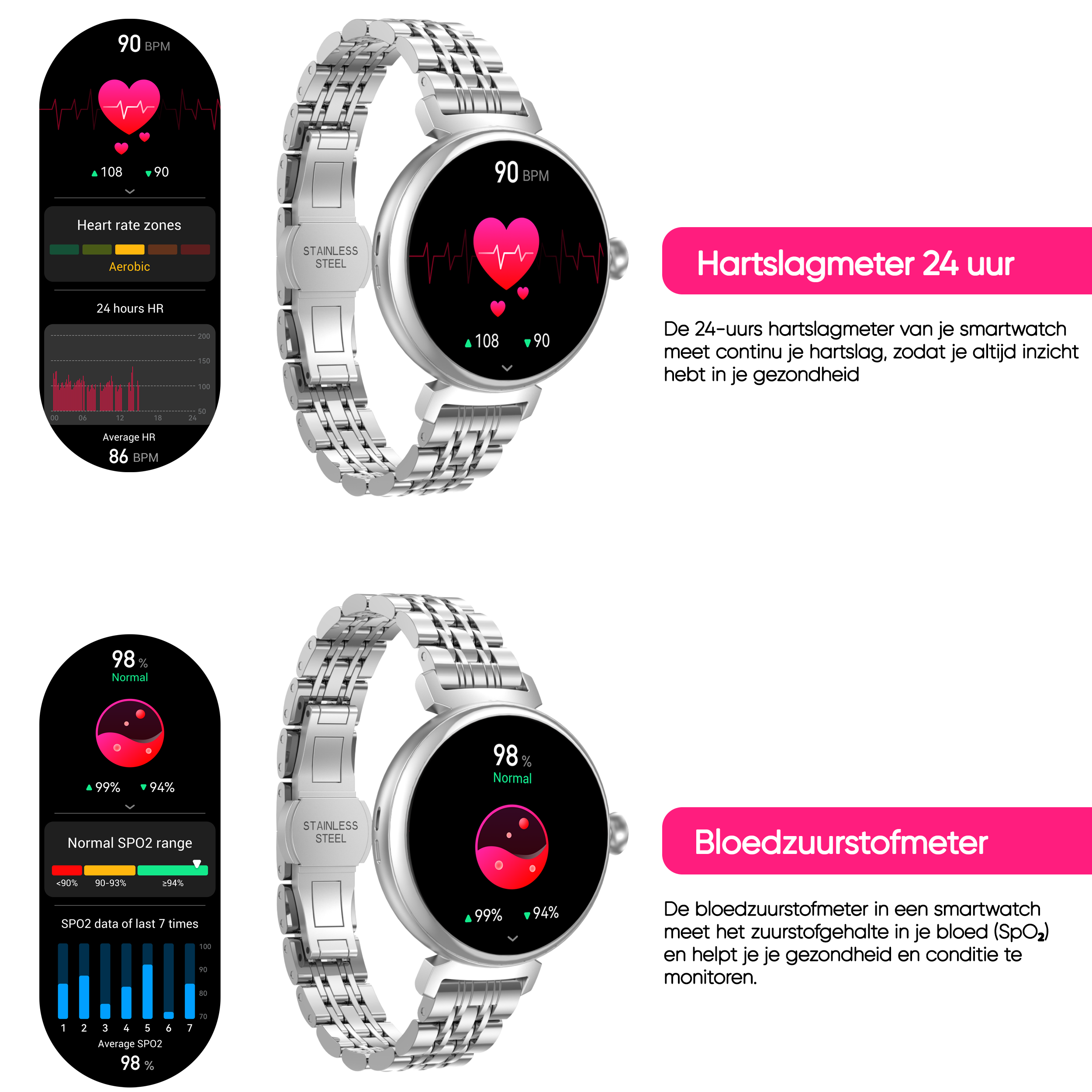 Synyq Elara AMOLED Smartwatch Dames - 3 bandjes - Smart Dames Horloge