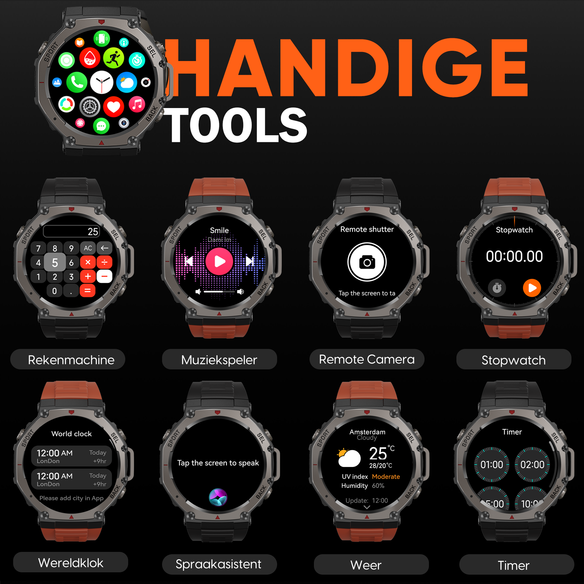 Synyq GPS ProX Smartwatch voor Heren - GPS - 1.43" AMOLED - 3 Bandjes