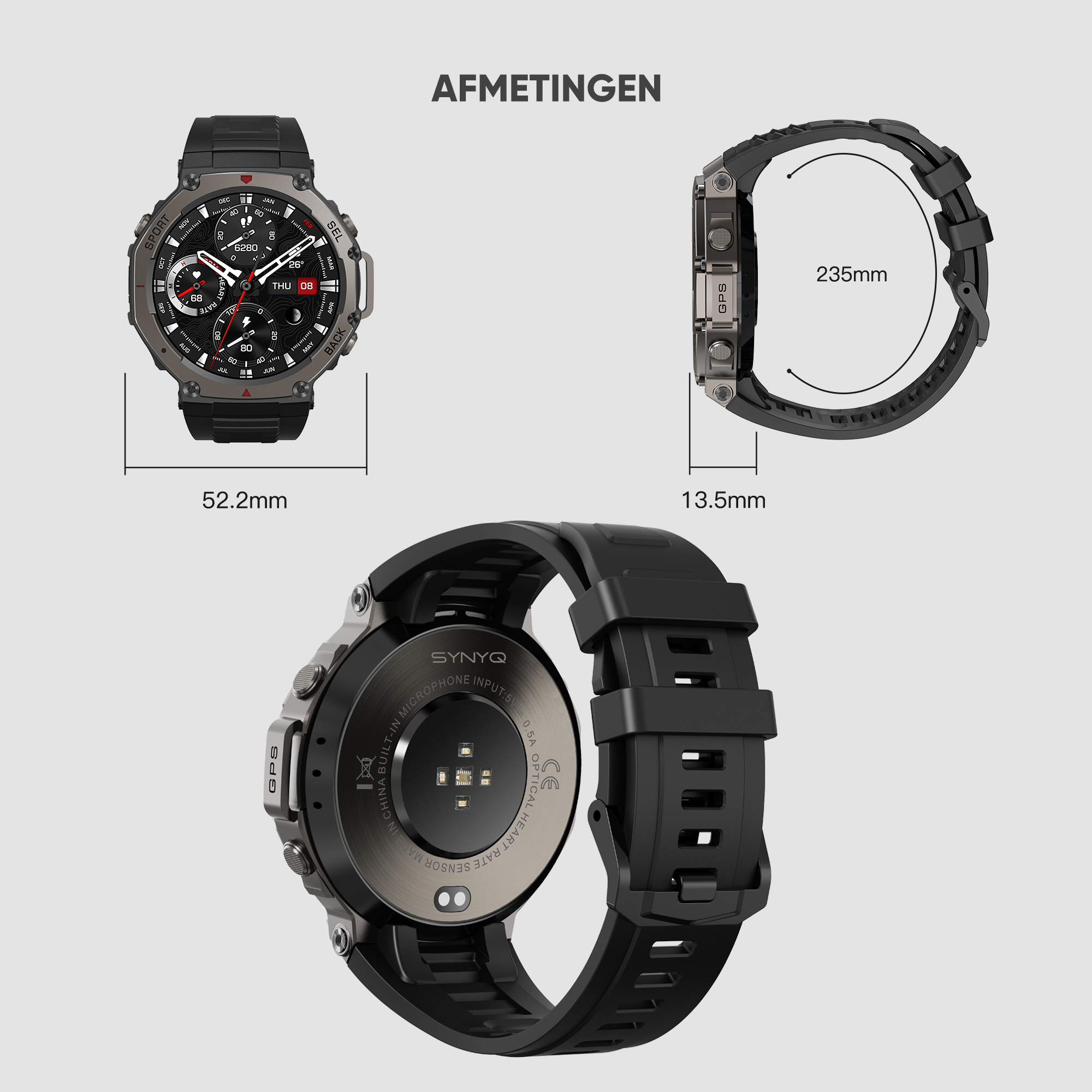 Synyq GPS ProX Smartwatch voor Heren - GPS - 1.43" AMOLED - 3 Bandjes