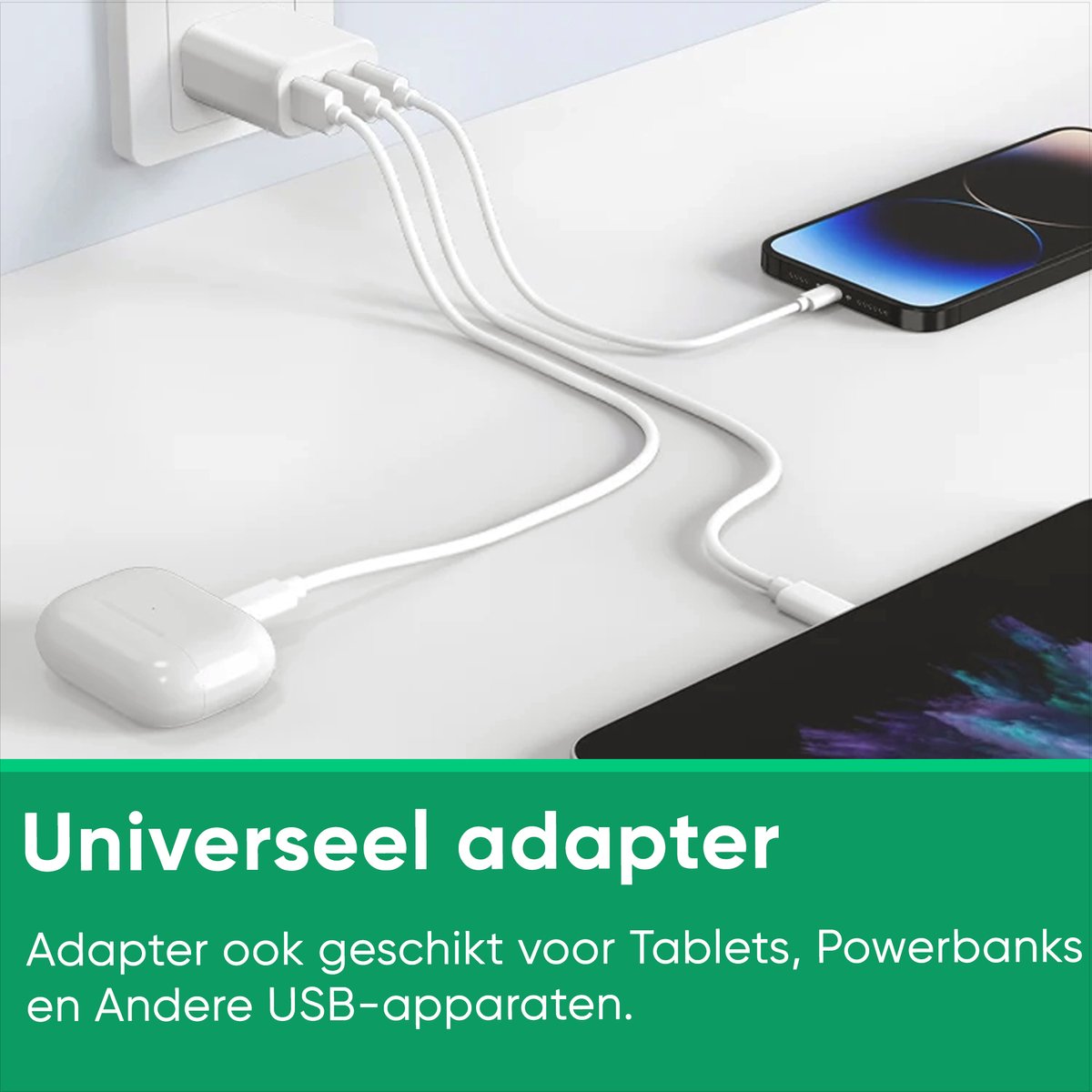 Synyq 30W Snellader 3-Poorts - 2x USB-A & 1xUSB-C - Geschikt voor Apple/ Samsung/ Google