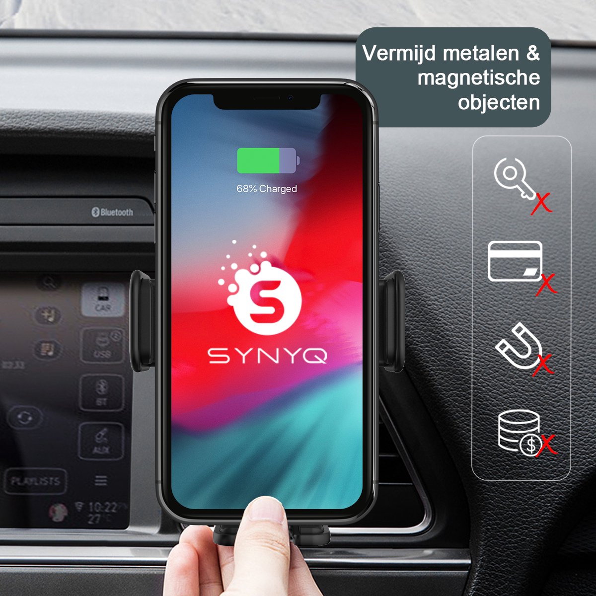 Synyq Auto Telefoonhouder met Draadloze Oplader & Autolader