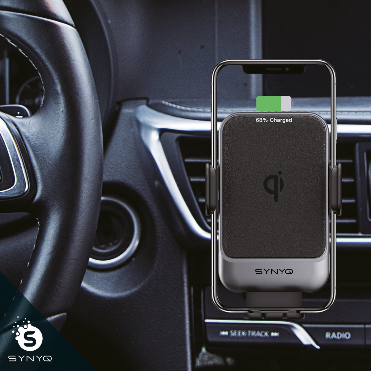 Synyq Auto Telefoonhouder met Draadloze Oplader & Autolader