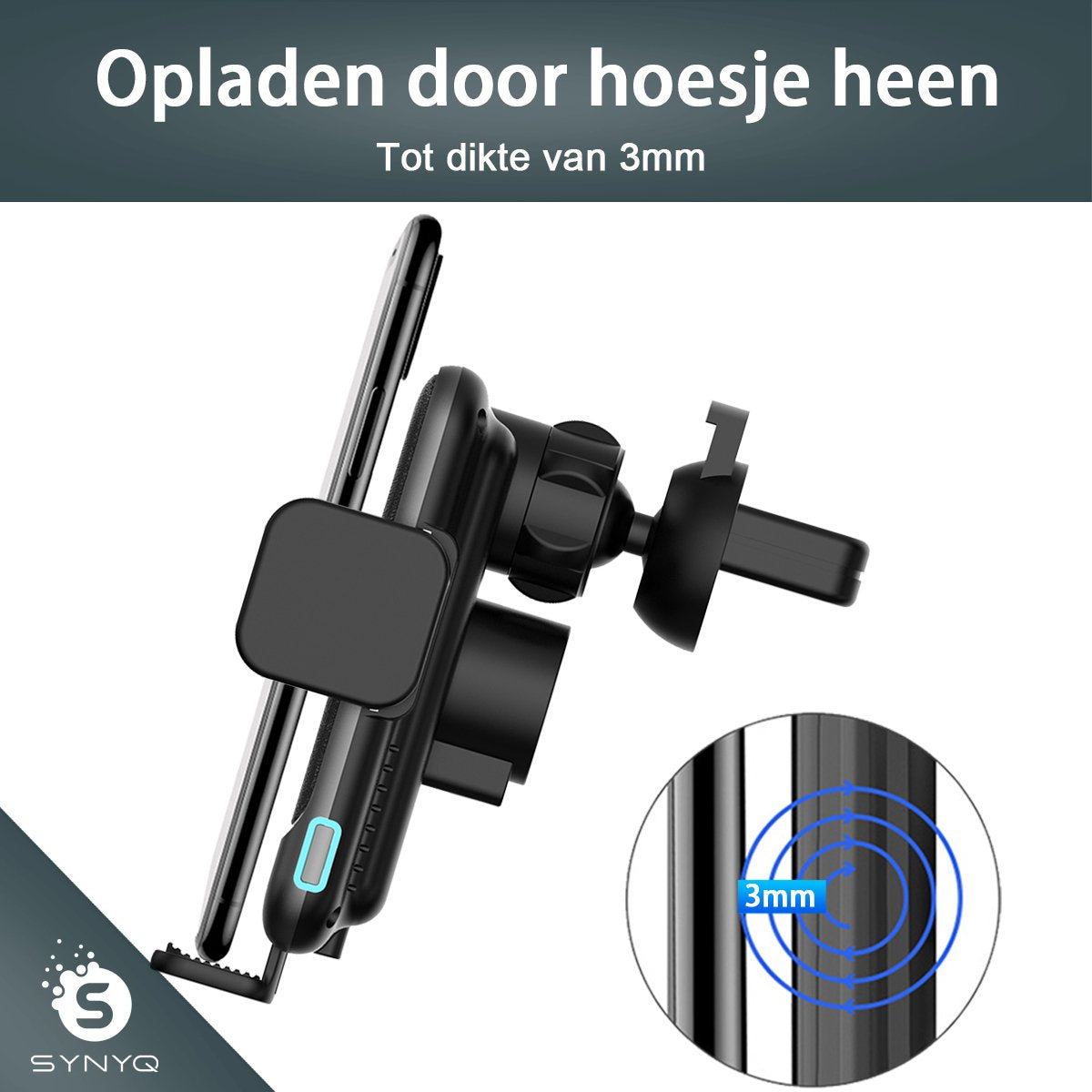 Synyq Auto Telefoonhouder met Draadloze Oplader & Autolader