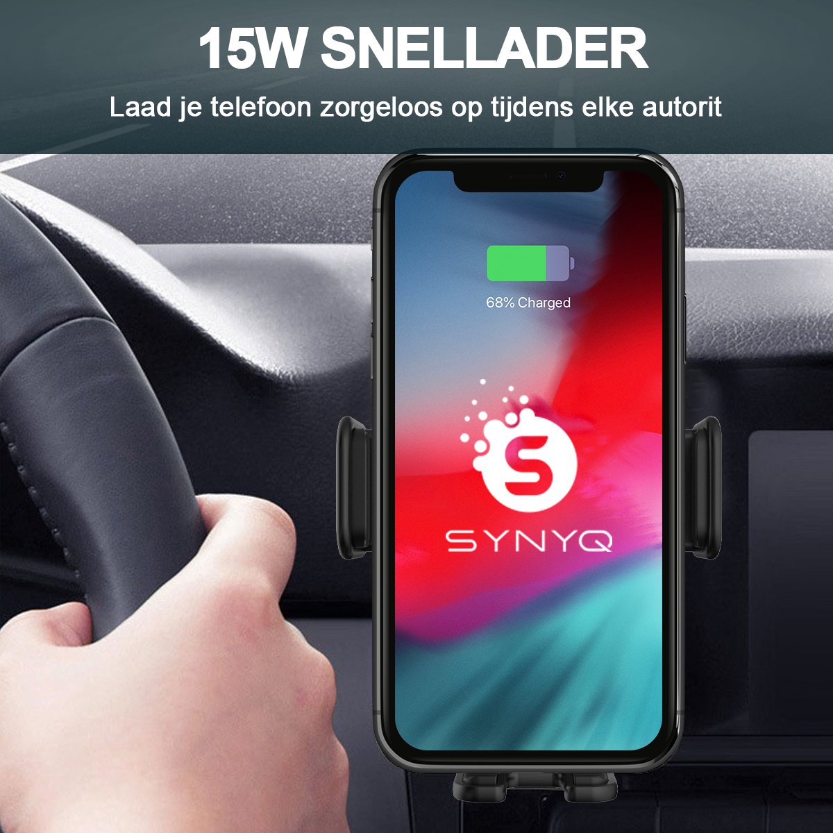 Synyq Auto Telefoonhouder met Draadloze Oplader & Autolader
