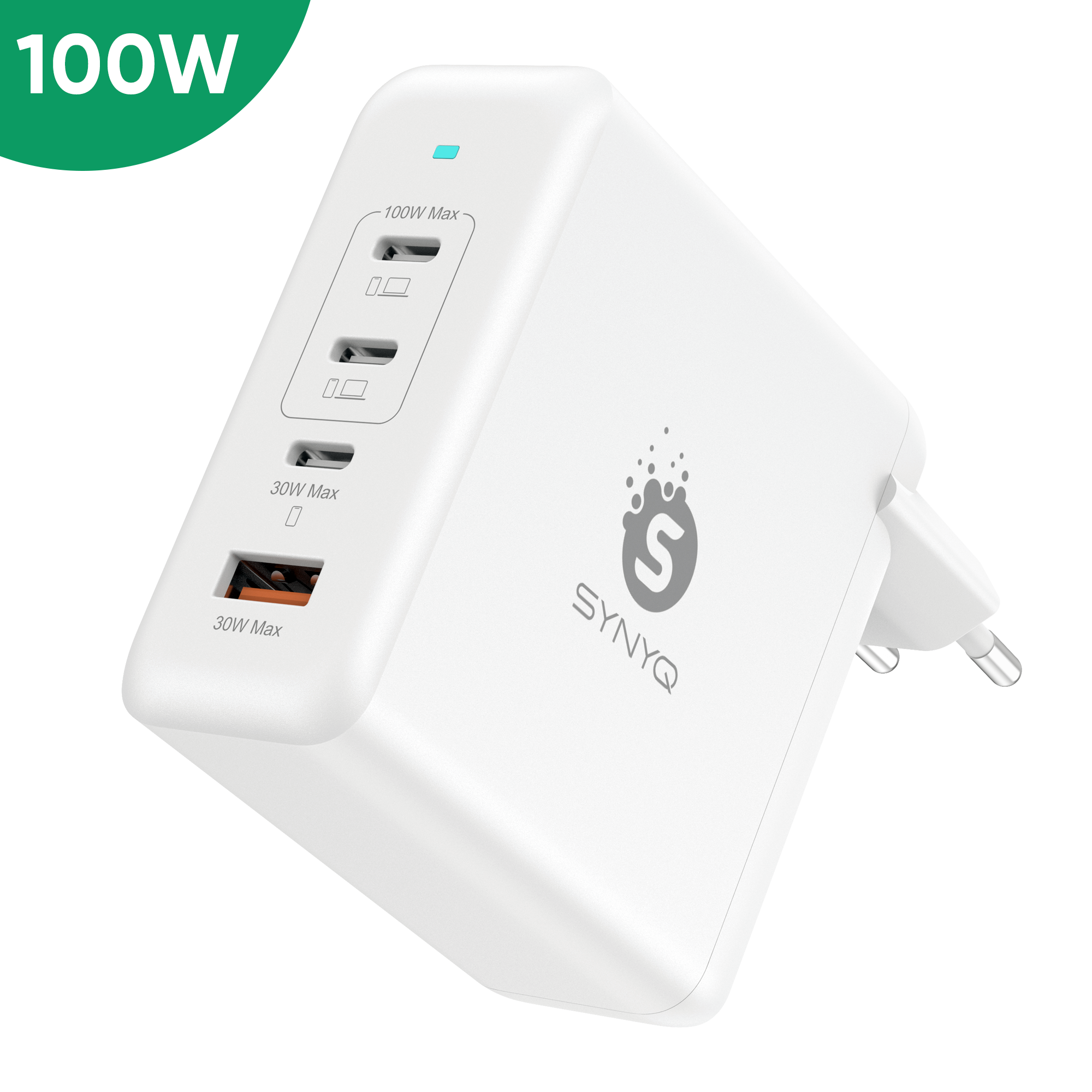 Synyq 100W GaN2 Snellader - Oplader iPhone - Oplader Samsung - Usb c laptop oplader - Macbook lader - Macbook adapter