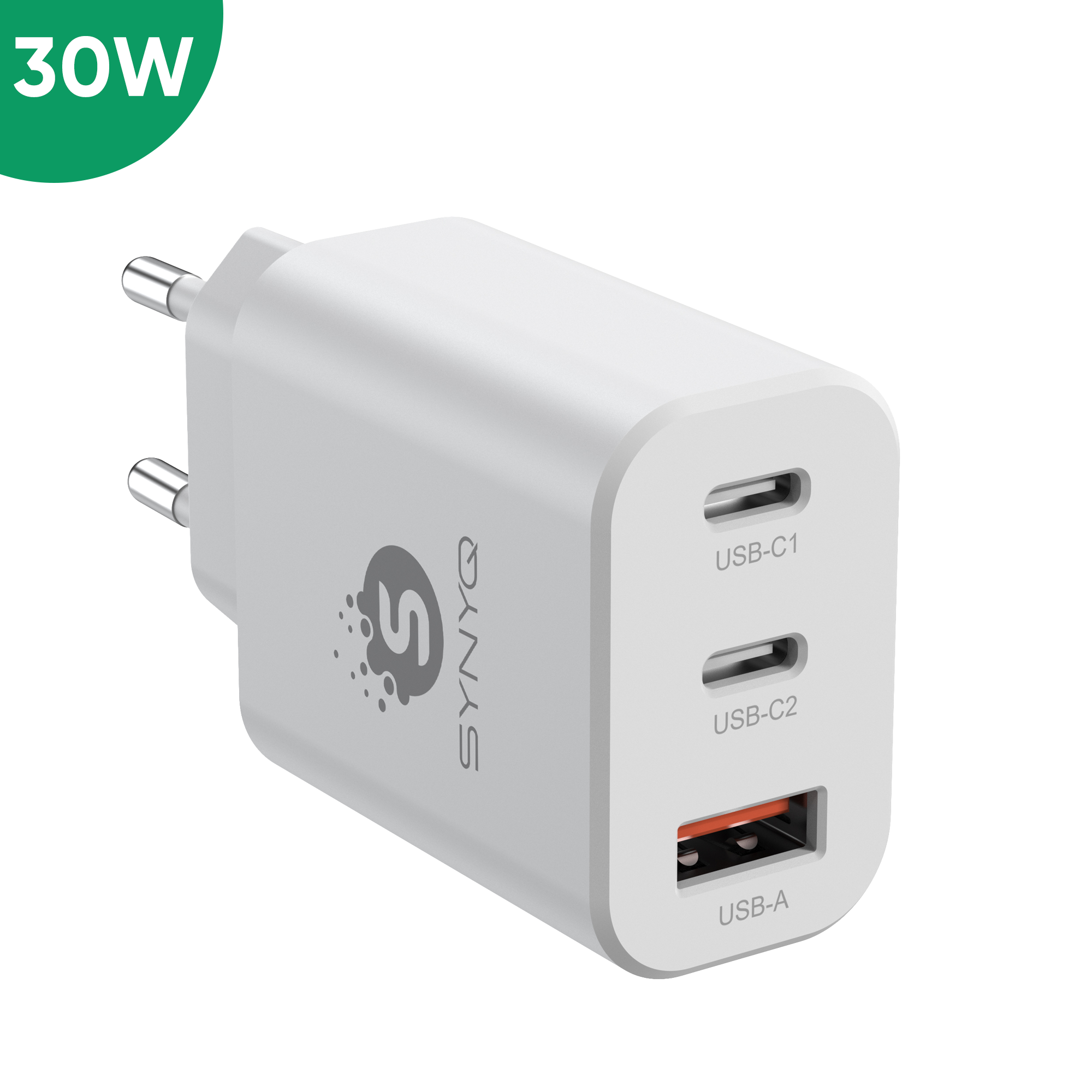 Synyq 30W Snellader 3-Poorts - 2x USB-C & 1x USB-A - Geschikt voor Apple/ Samsung/ Google
