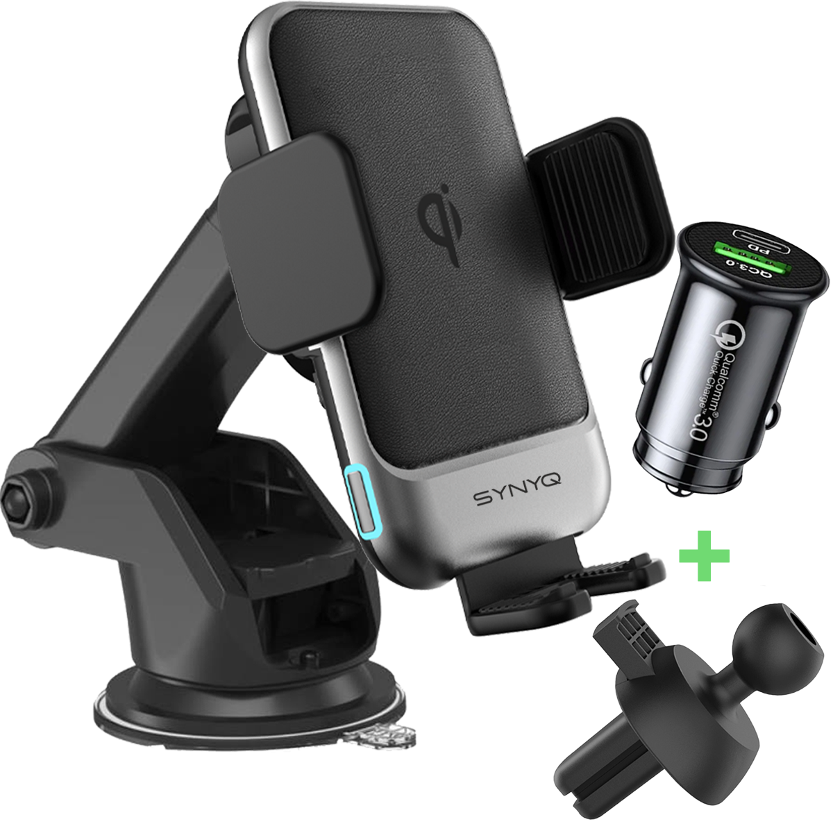 Synyq Auto Telefoonhouder met Draadloze Oplader & Autolader
