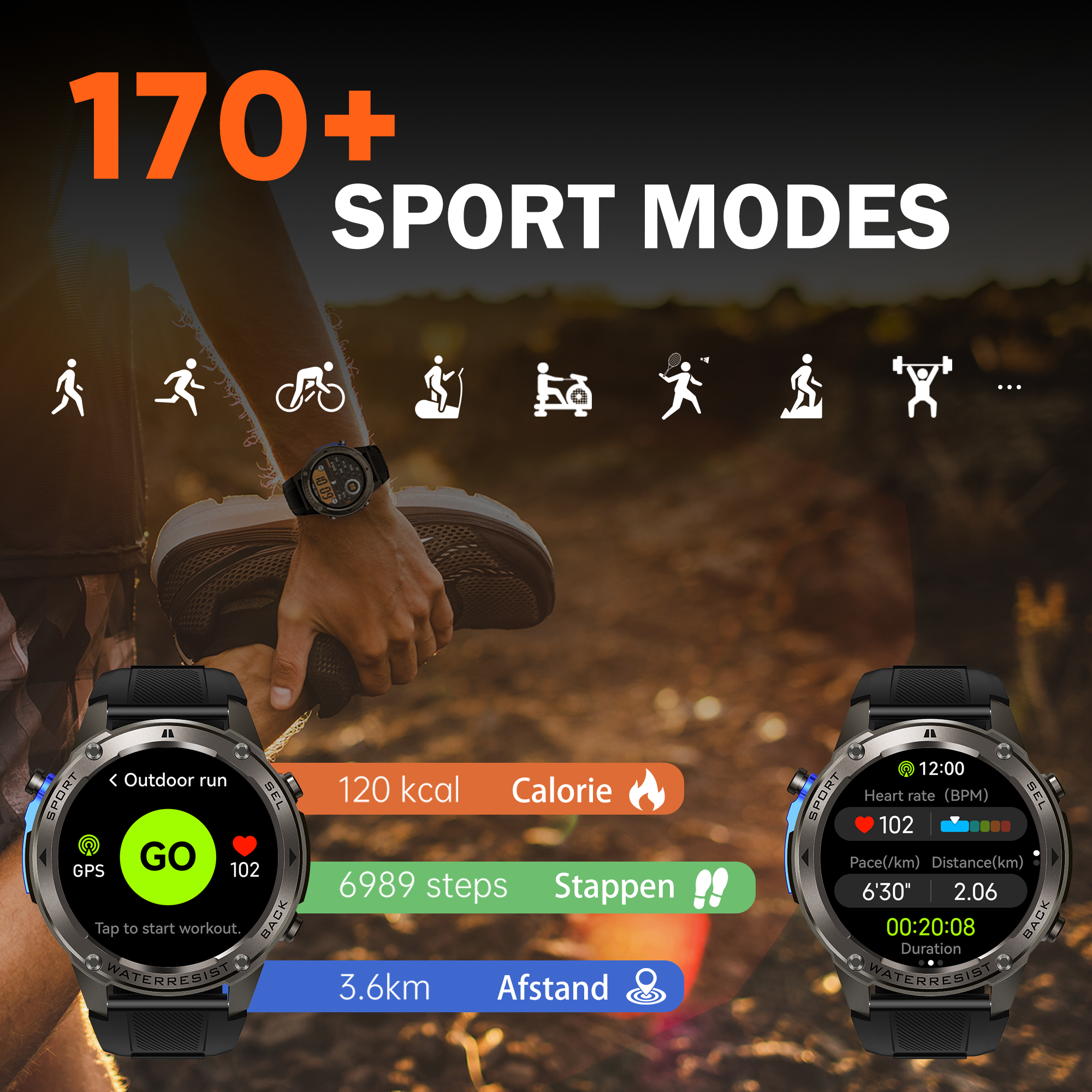 Synyq GPS Pro Smartwatch Heren - 1,43 inch AMOLED Display - GPS Sporthorloge
