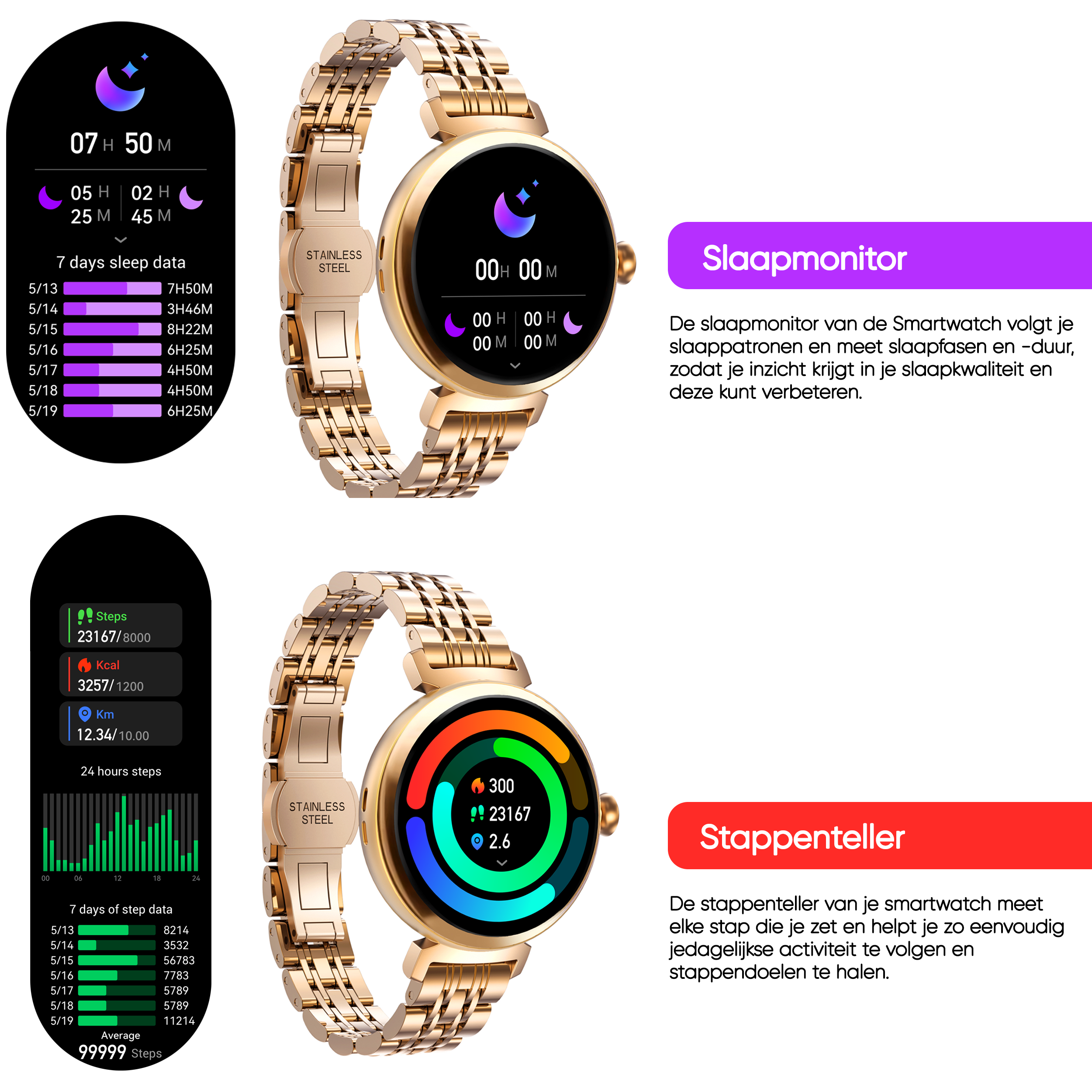 Synyq Elara AMOLED Smartwatch Dames - 3 bandjes - Smart Dames Horloge