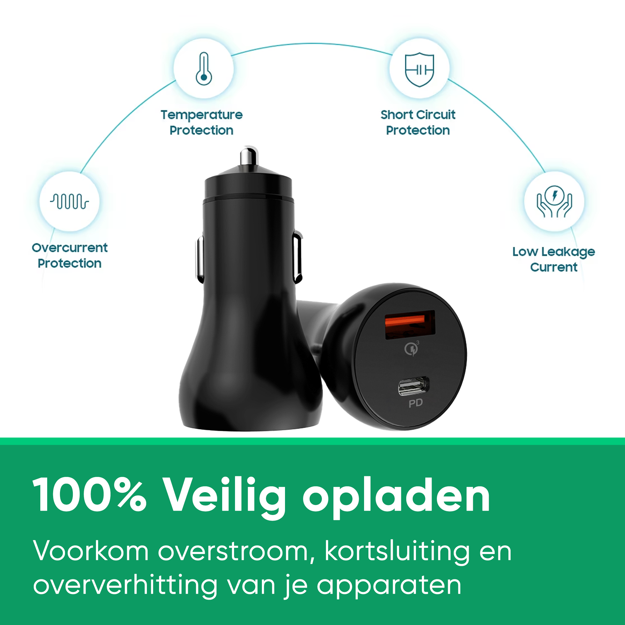 Synyq 38W Auto Snellader - Autolader 1m oplaadkabel - Gecertificeerd - Lader geschikt voor Iphone