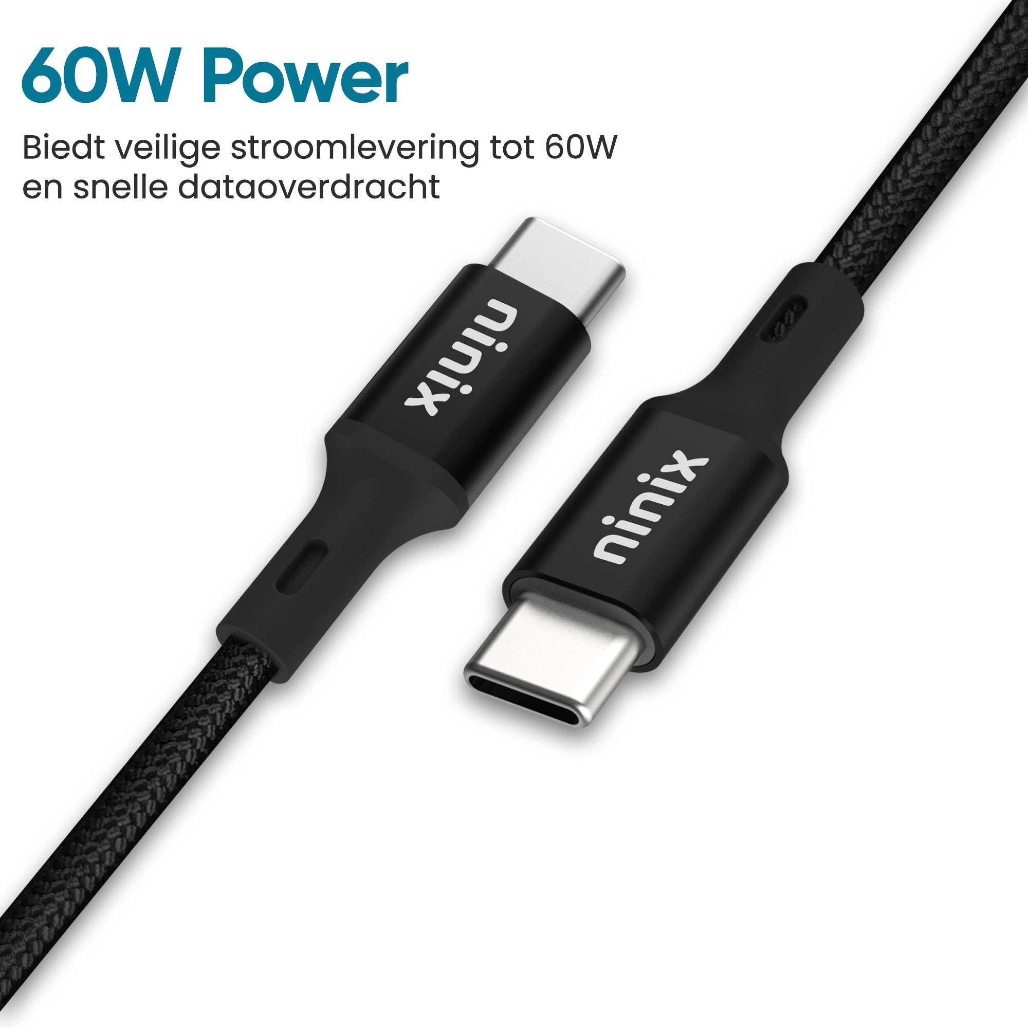 Ninix Snellader GaN 65W + USB-C Kabel - 3 Poorten - Universele Oplader Geschikt voor iPhone, Samsung en Tablets