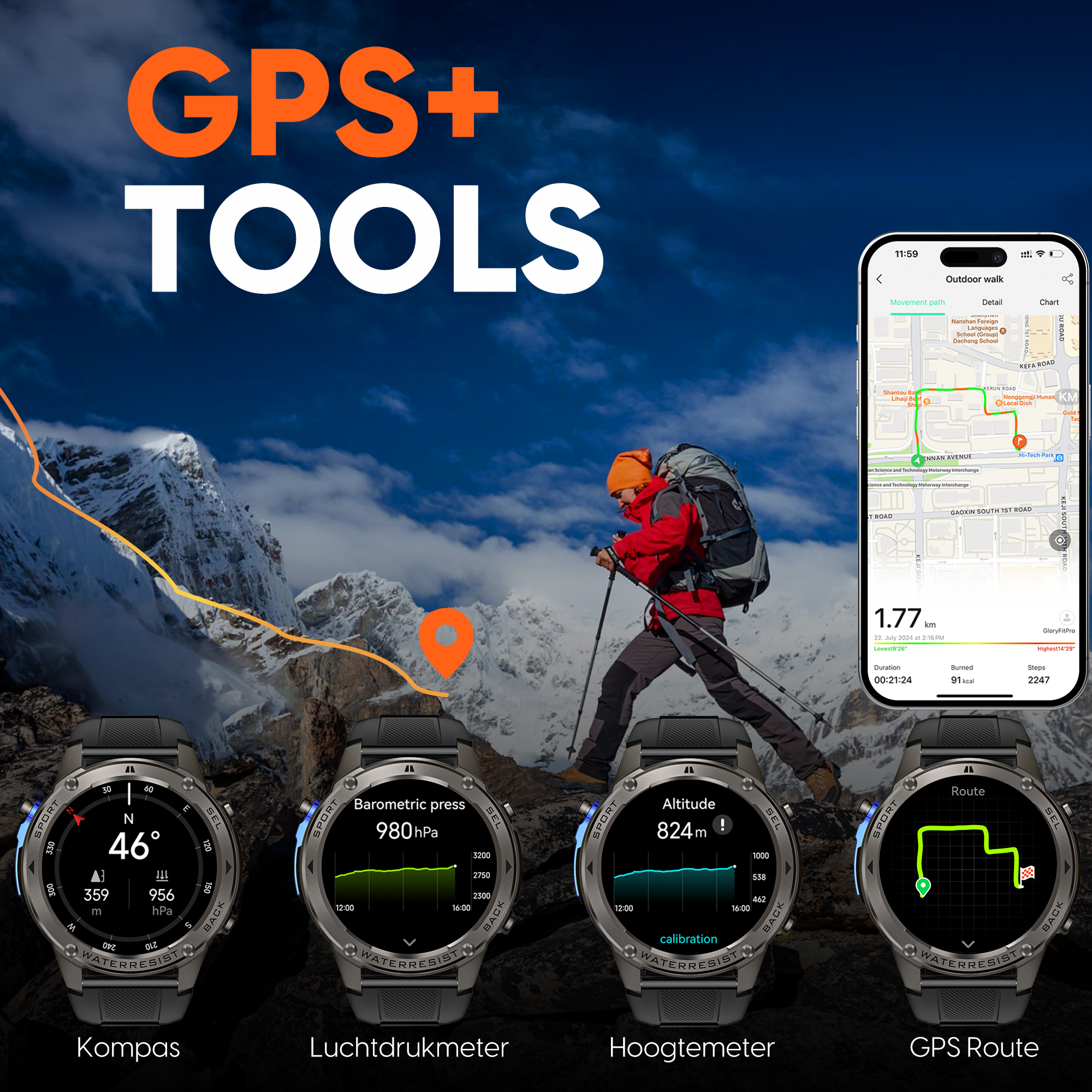 Synyq GPS Pro Smartwatch Heren - 1,43 inch AMOLED Display - GPS Sporthorloge