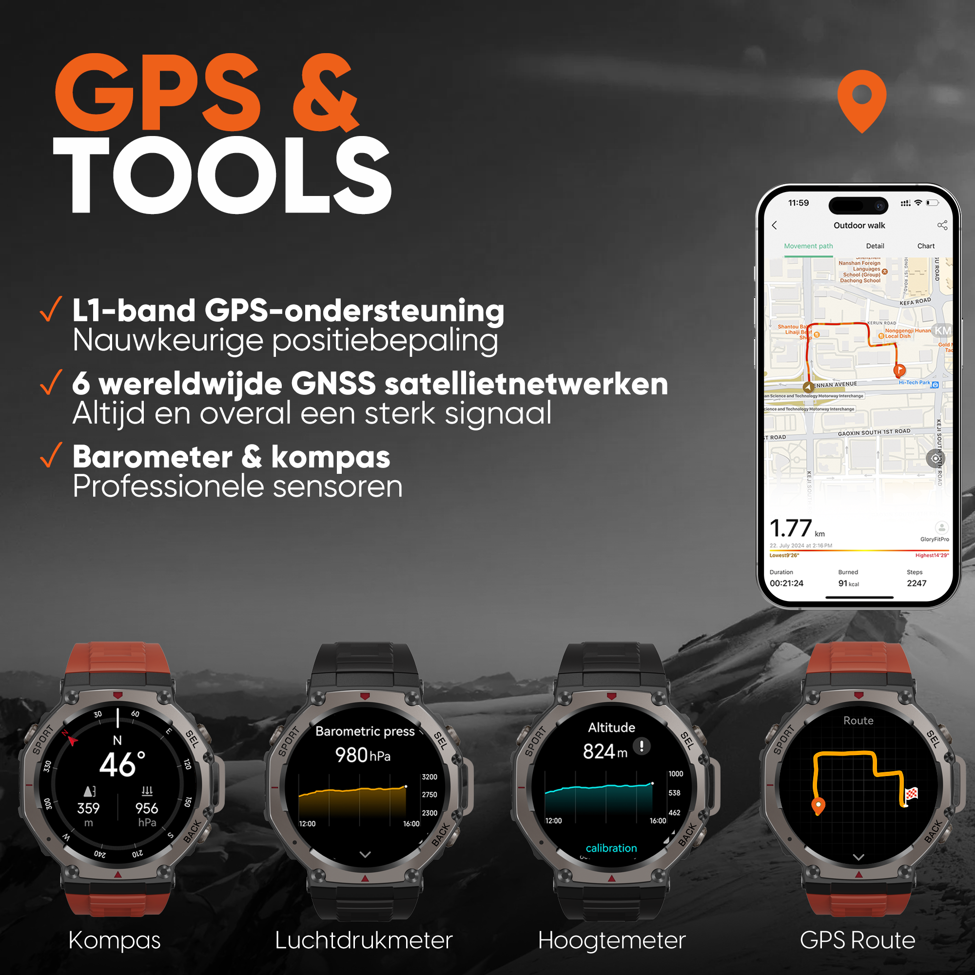 Synyq GPS ProX Smartwatch voor Heren - GPS - 1.43" AMOLED - 3 Bandjes