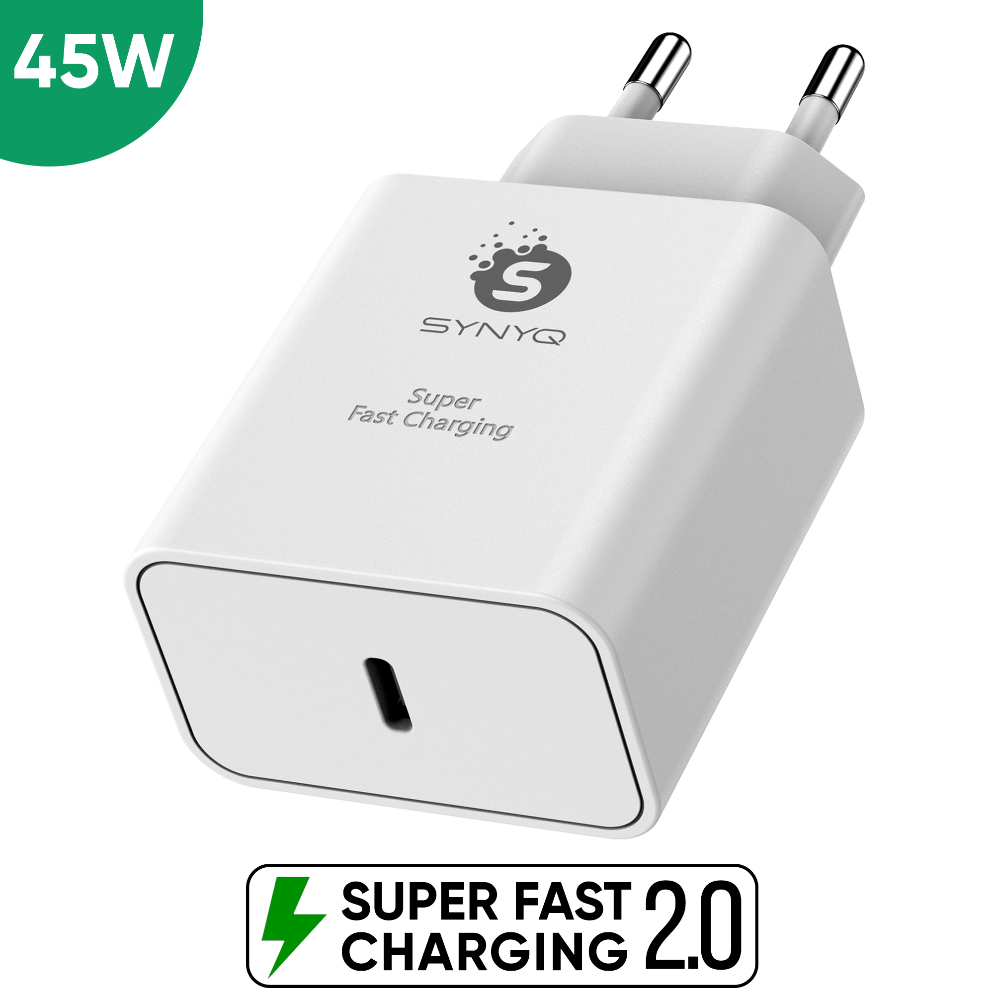 Synyq 45W Snellader - USB C Adapter - Geschikt voor Samsung, Apple, Google - Oplader iPhone 15