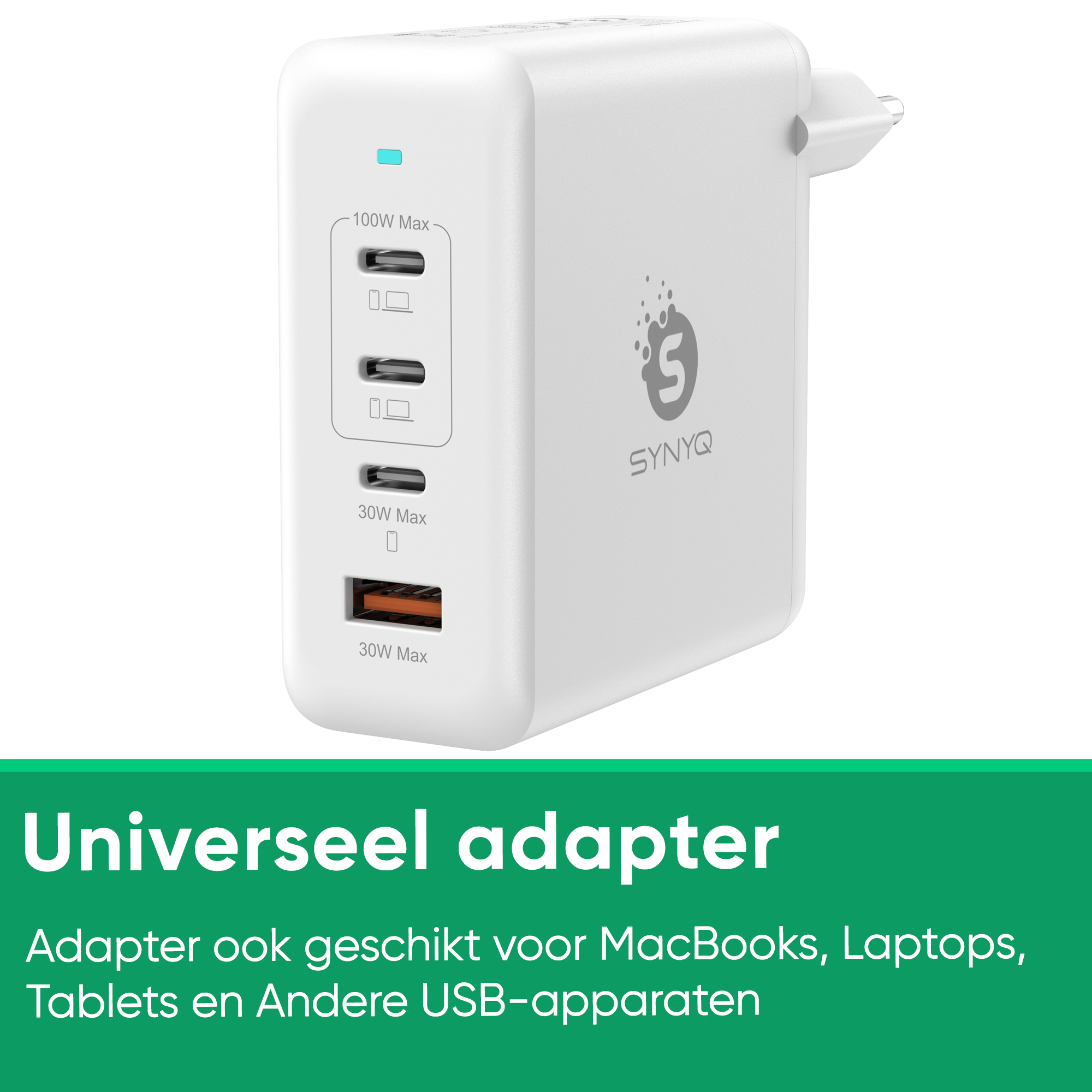 Synyq 100W GaN2 Snellader - 4 Poorten Universele Oplader Geschikt voor Smartphones, Tablets en Laptops