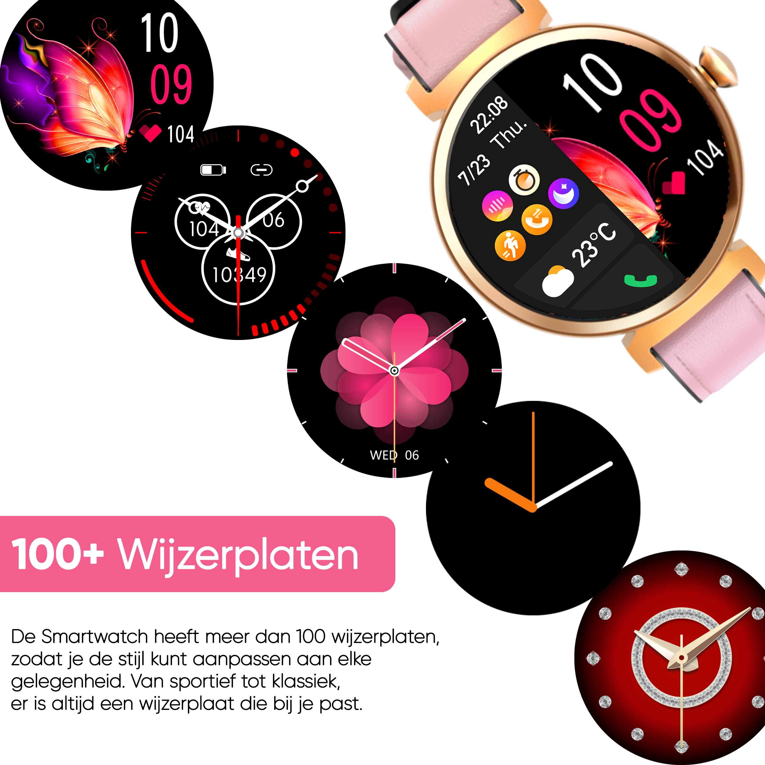 Synyq Elara AMOLED Smartwatch Dames - 3 bandjes - Smart Dames Horloge