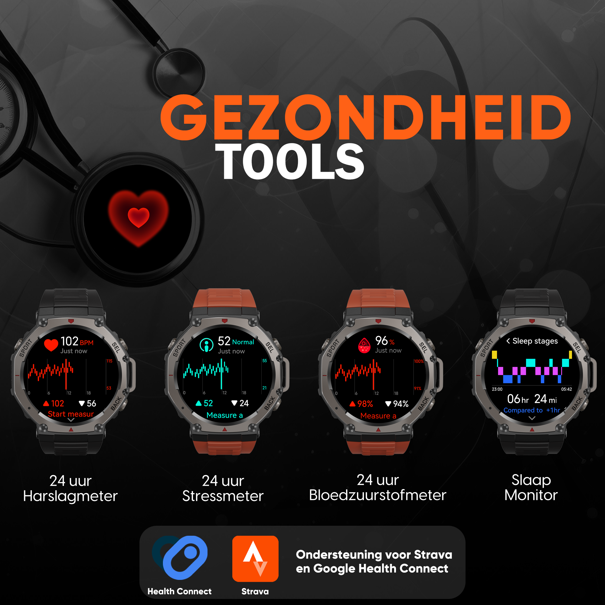 Synyq GPS ProX Smartwatch voor Heren - GPS - 1.43" AMOLED - 3 Bandjes