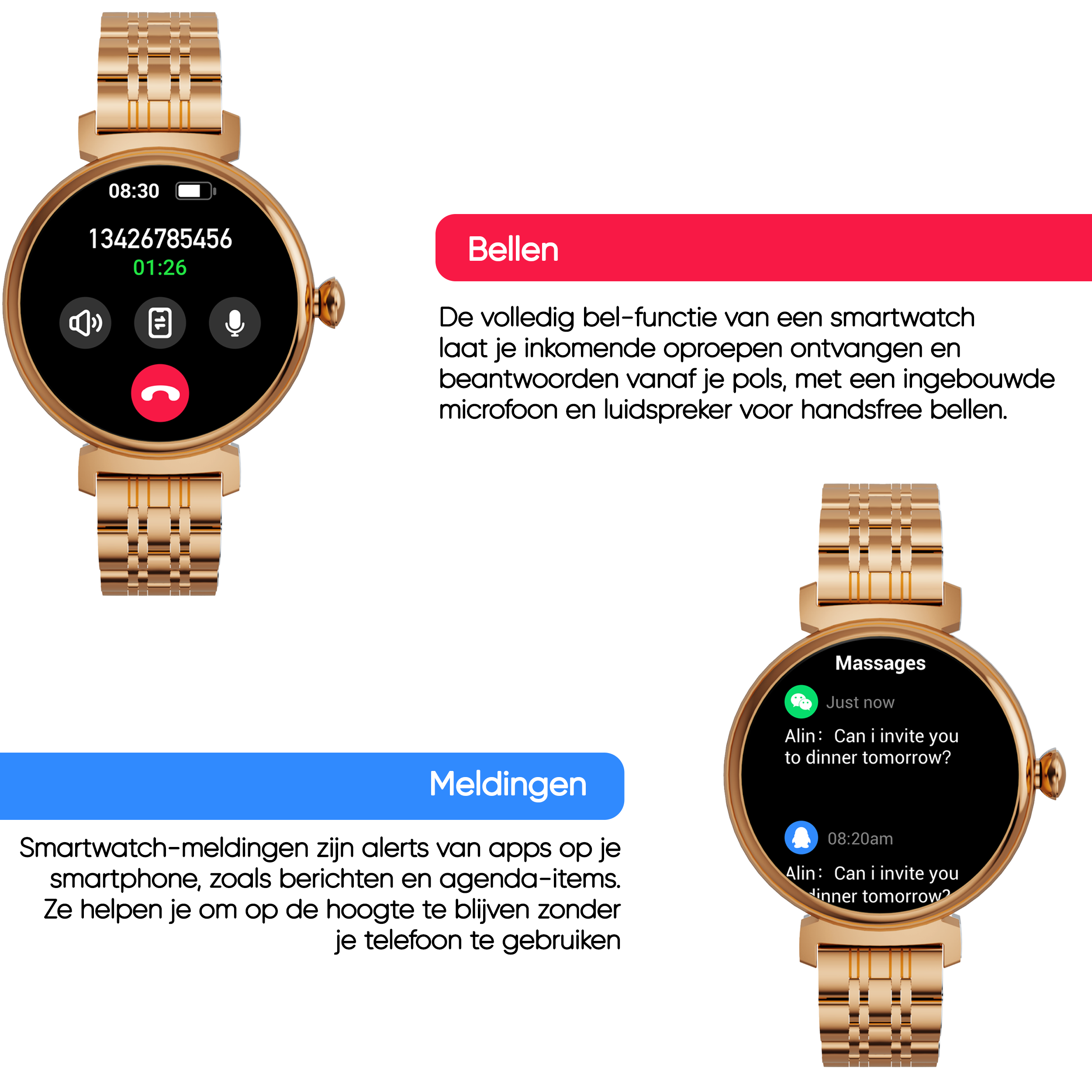 Synyq Elara AMOLED Smartwatch Dames - 3 bandjes - Smart Dames Horloge
