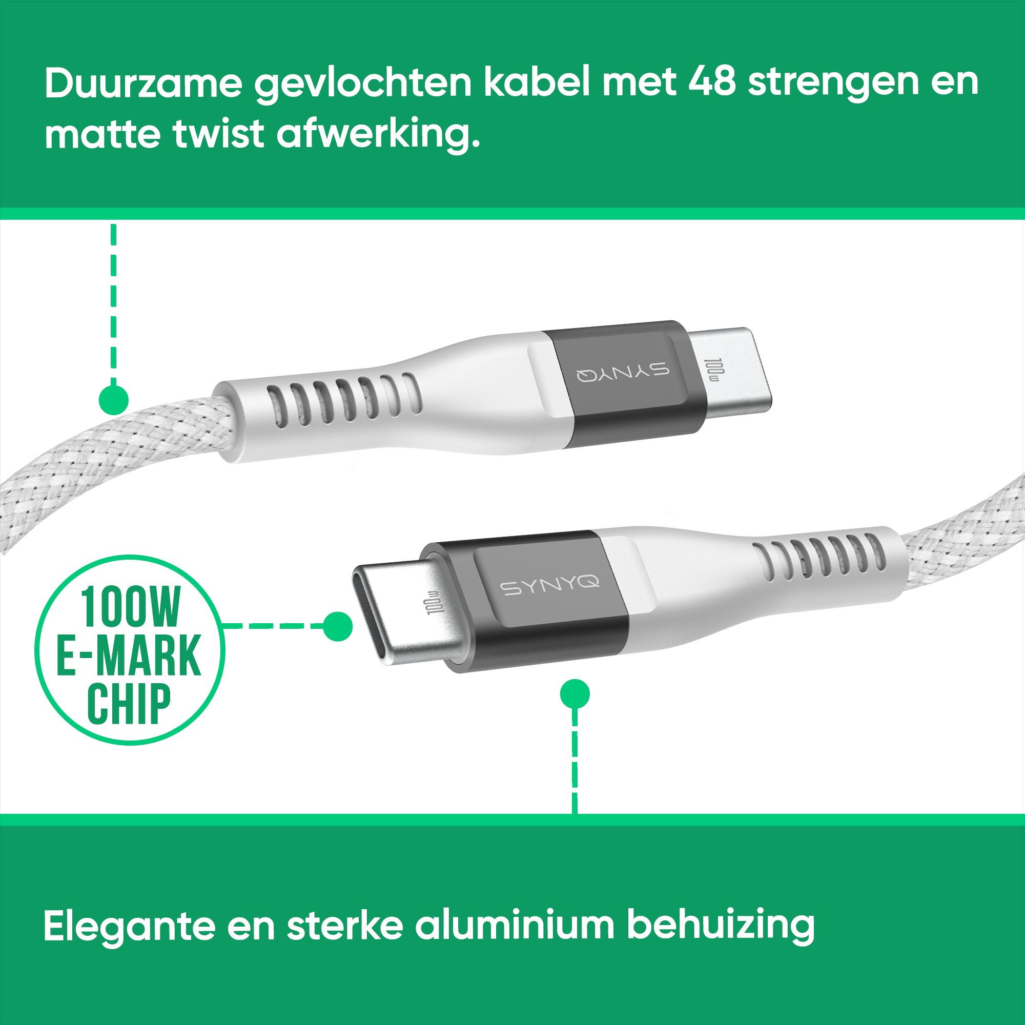 Synyq 45W Snellader - Gecertificeerd - 100W Oplaadkabel - Snellader usb c - Usb c oplader