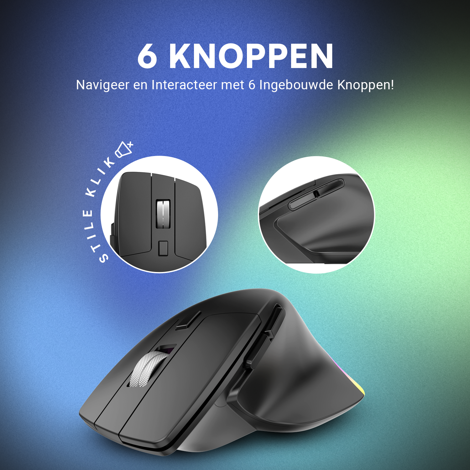 Synyq Draadloze Muis 3in1 Ergonomisch - Oplaadbaar - Stille muis - 6 Knoppen