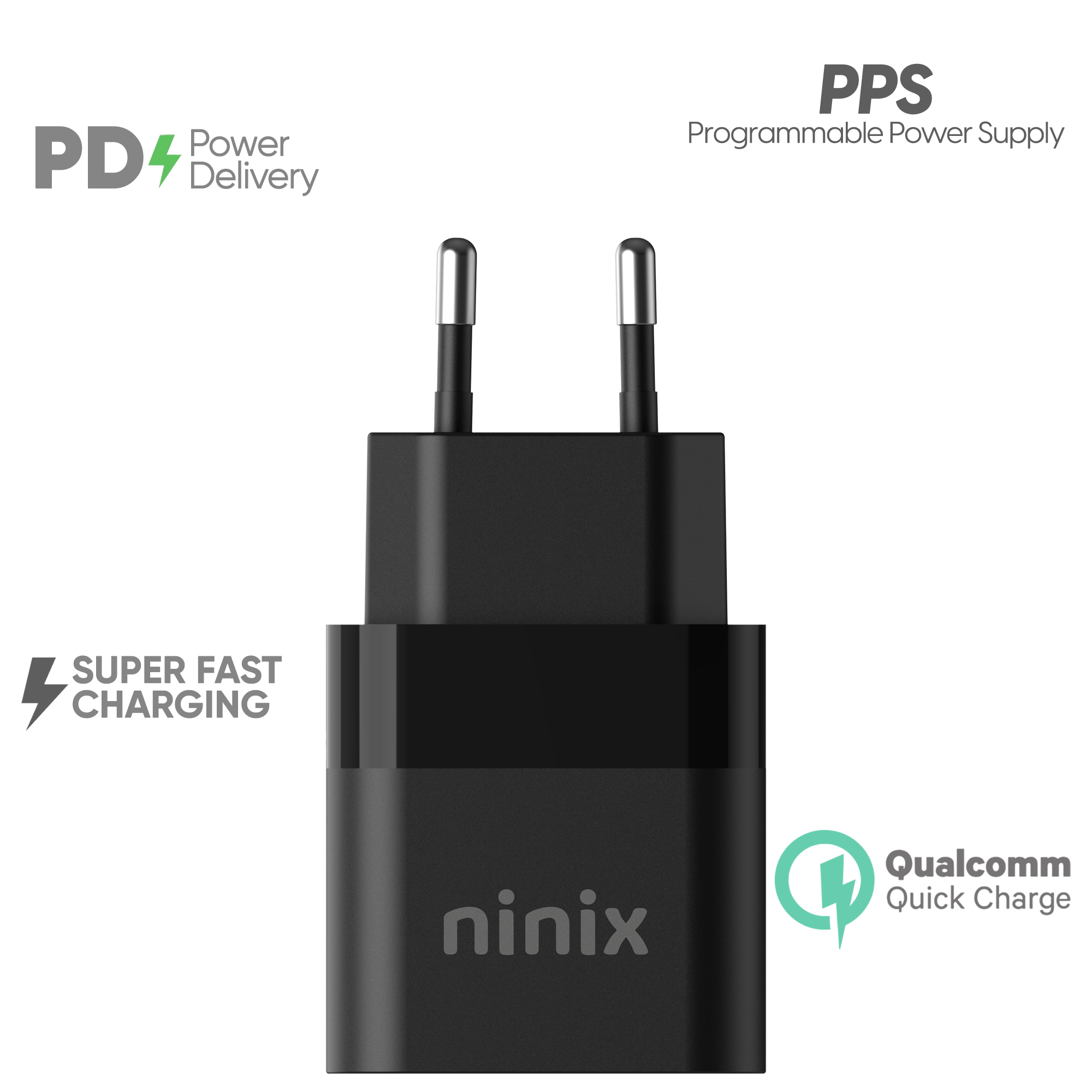 Ninix 30W GaN Snellader 2 poorten + Lightning kabel - Geschikt voor Apple iPhone 14/13/12/11/X