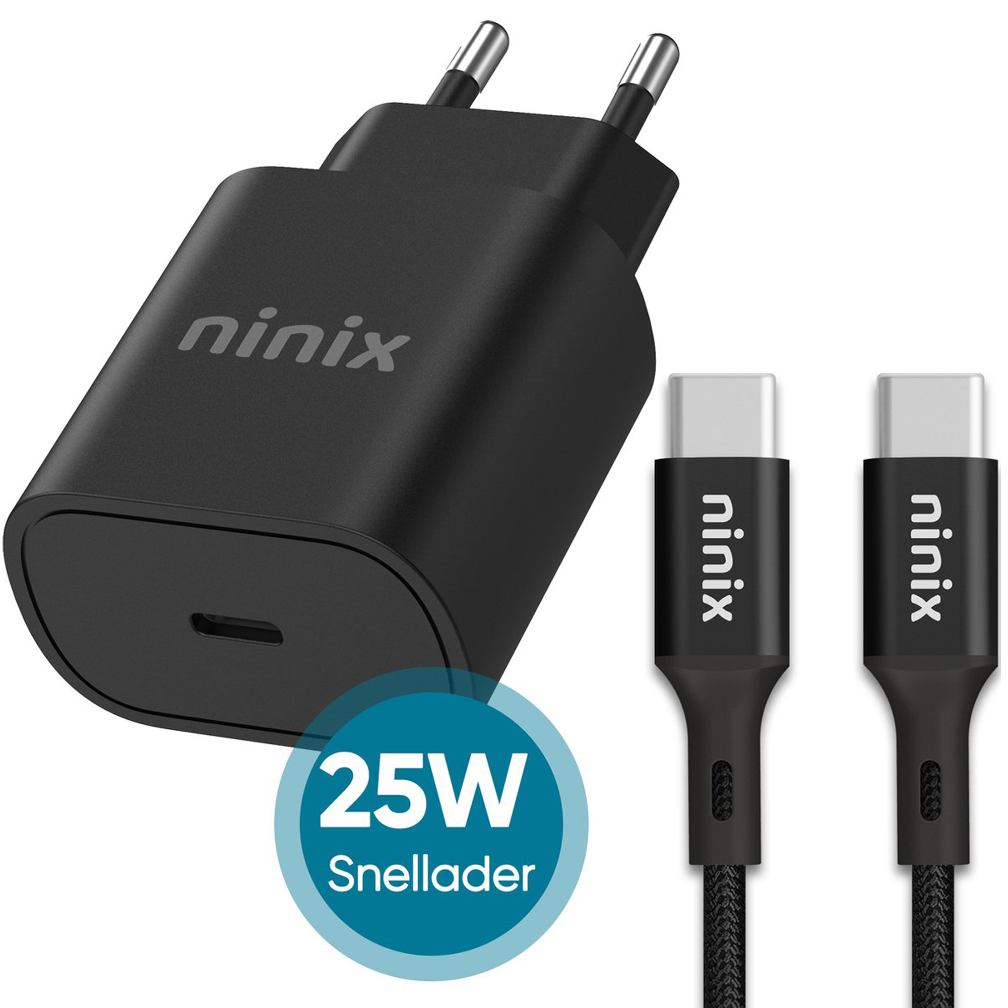 Ninix Snellader 25W - USB C Oplaadkabel - Gecertificeerd - Geschikt voor Samsung Galaxy