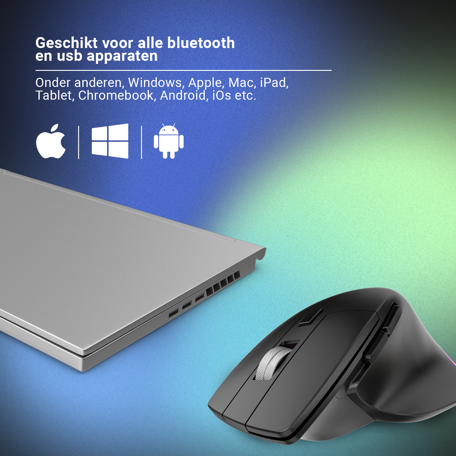 Synyq Draadloze Muis 3in1 Ergonomisch - Oplaadbaar - Stille muis - 6 Knoppen