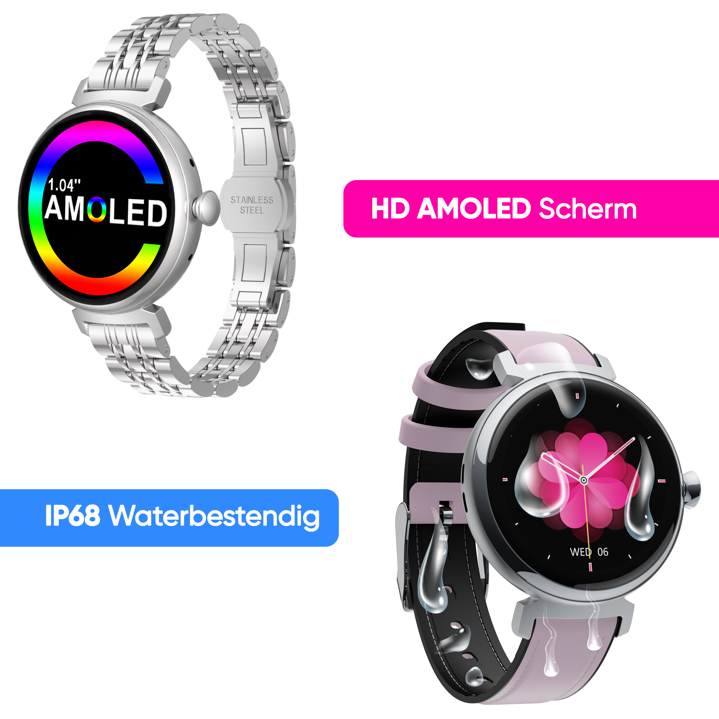 Synyq Elara AMOLED Smartwatch Dames - 3 bandjes - Smart Dames Horloge