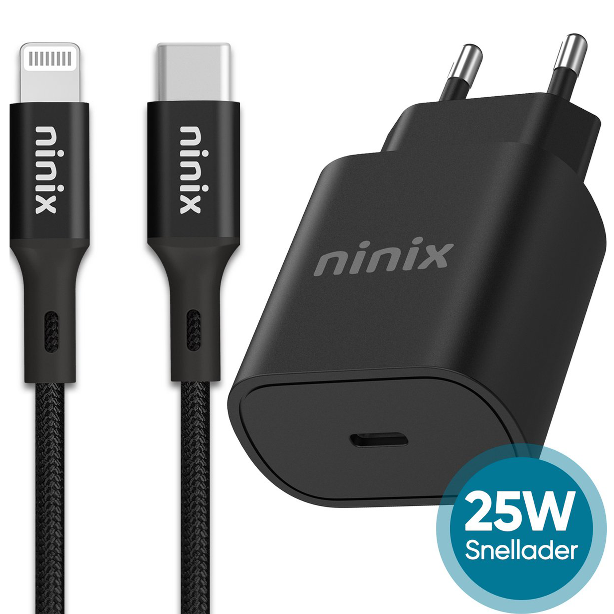 Ninix Snellader 25W - Oplaadkabel - Gecertificeerd - Oplader Geschikt voor iPhone