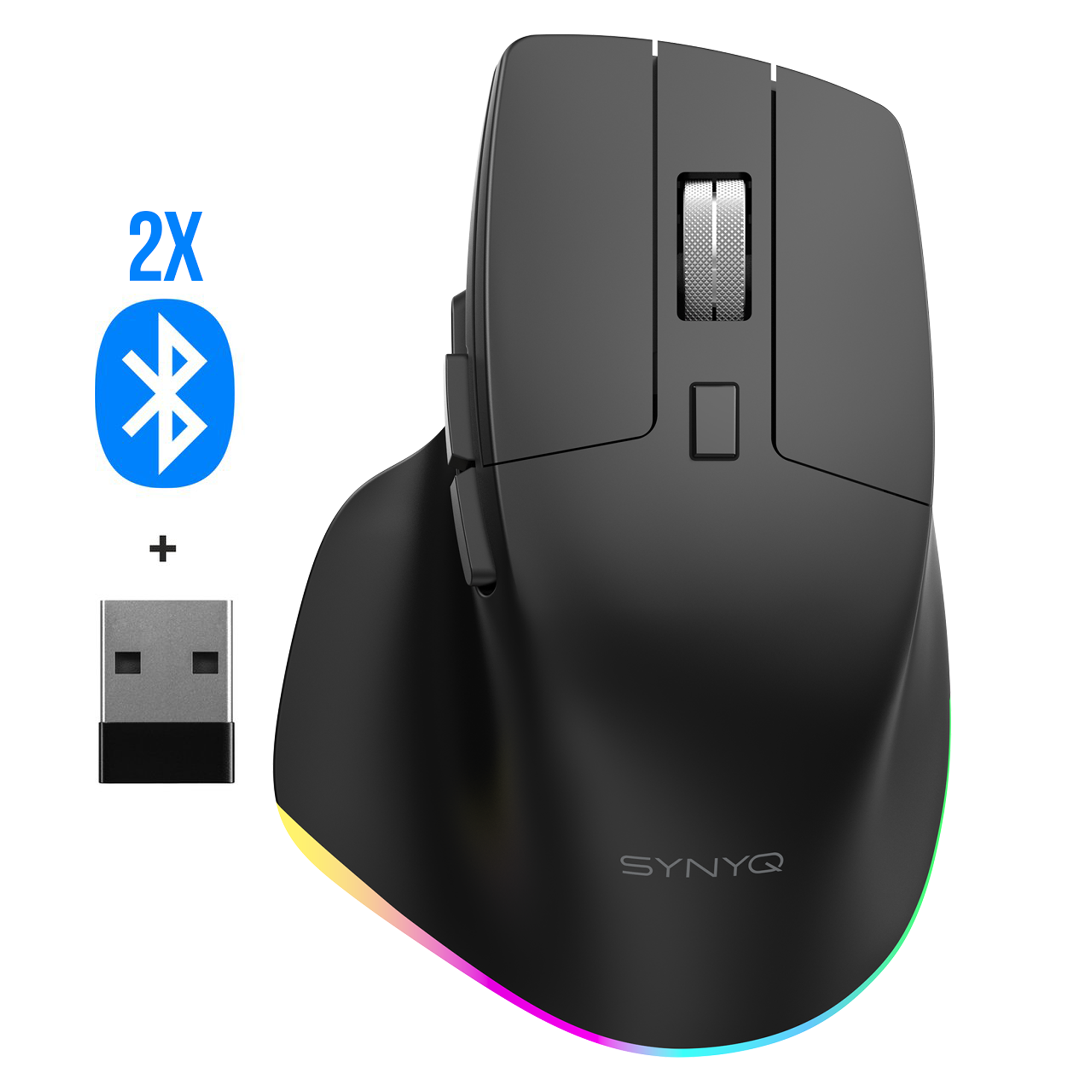Synyq Draadloze Muis 3in1 Ergonomisch - Oplaadbaar - Stille muis - 6 Knoppen