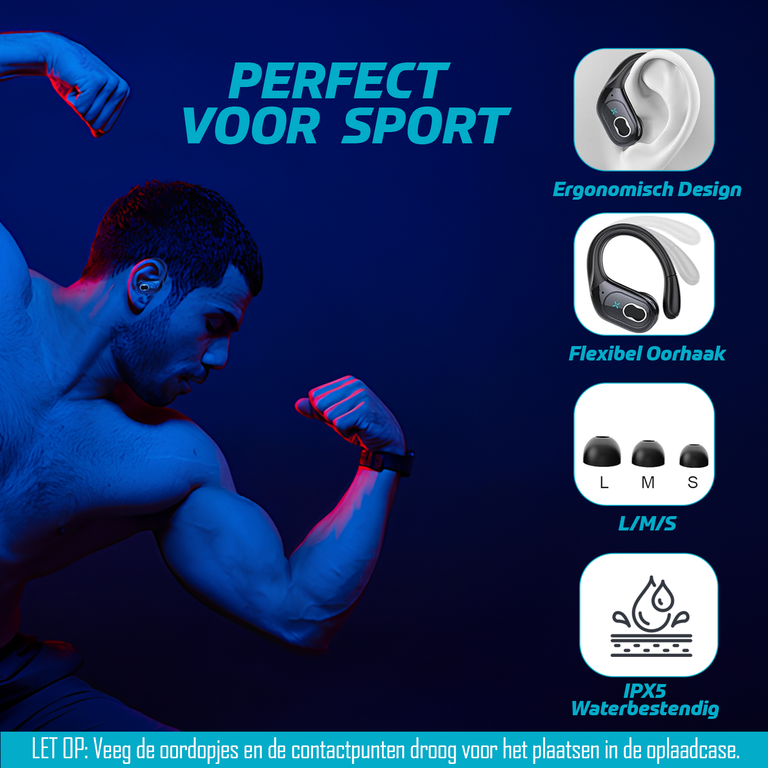 Synyq Active Draadloze Sport Oordopjes - 75 Uur Batterij - IPX5 Waterbestendig - 10mm Speakers