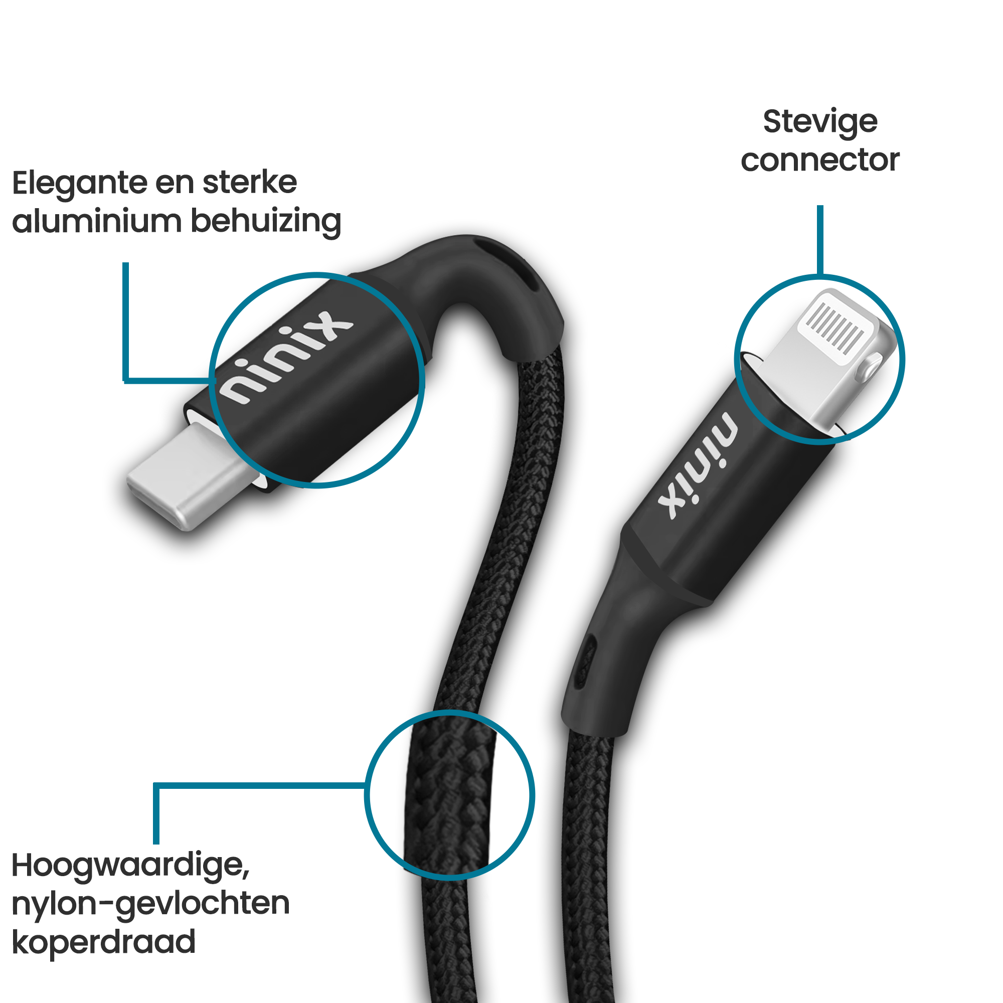 Ninix 30W GaN Snellader 2 poorten + Lightning kabel - Geschikt voor Apple iPhone 14/13/12/11/X