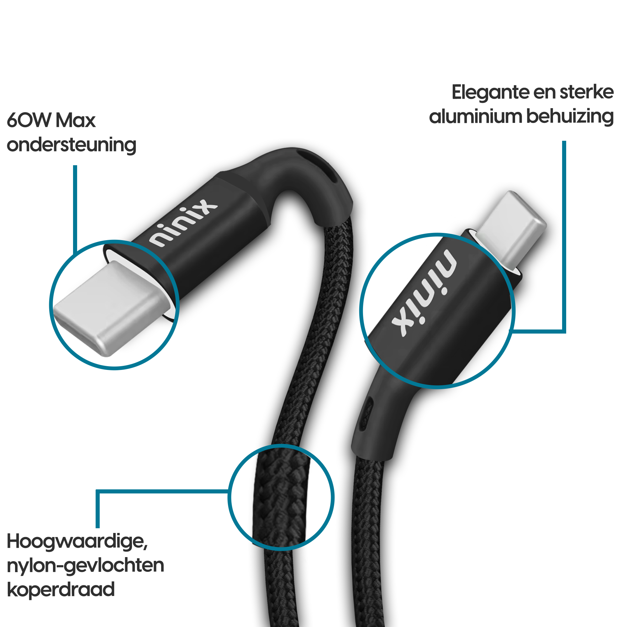 Ninix Snellader 25W - USB C Oplaadkabel - Gecertificeerd - Geschikt voor Samsung Galaxy