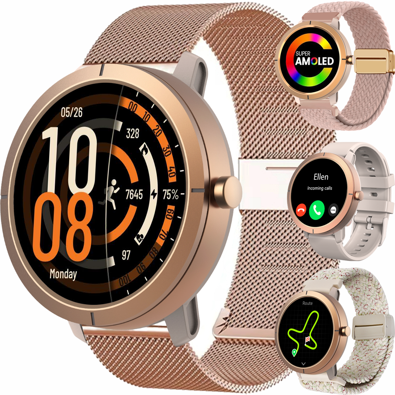 Synyq Evo Pro GPS Smartwatch - Voor Dames & Heren - 4 Bandjes - 1.32" AMOLED